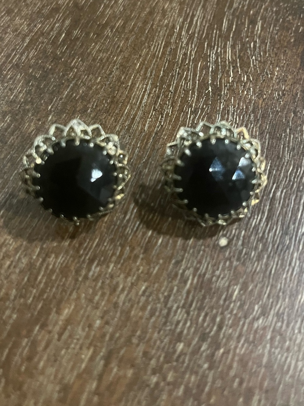 Silver-Trim Black Faceted Earrings with Onyx like stone